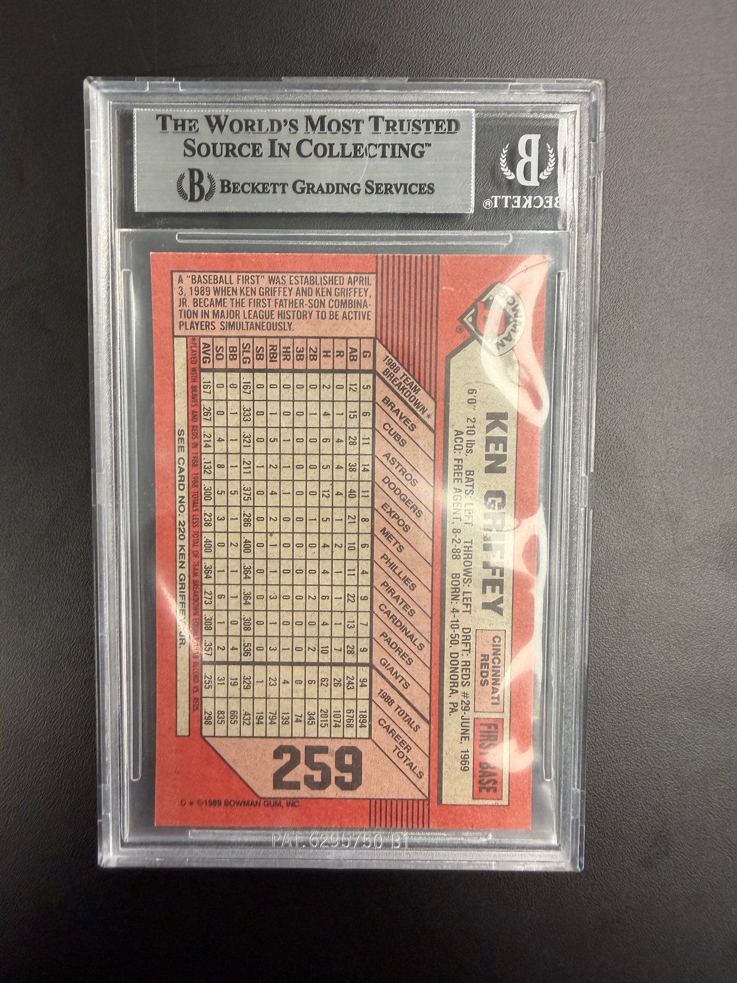 1989 Bowman Ken Griffey Sr./ Ken Griffey Jr. AUTO #259 BGS Authentic AU