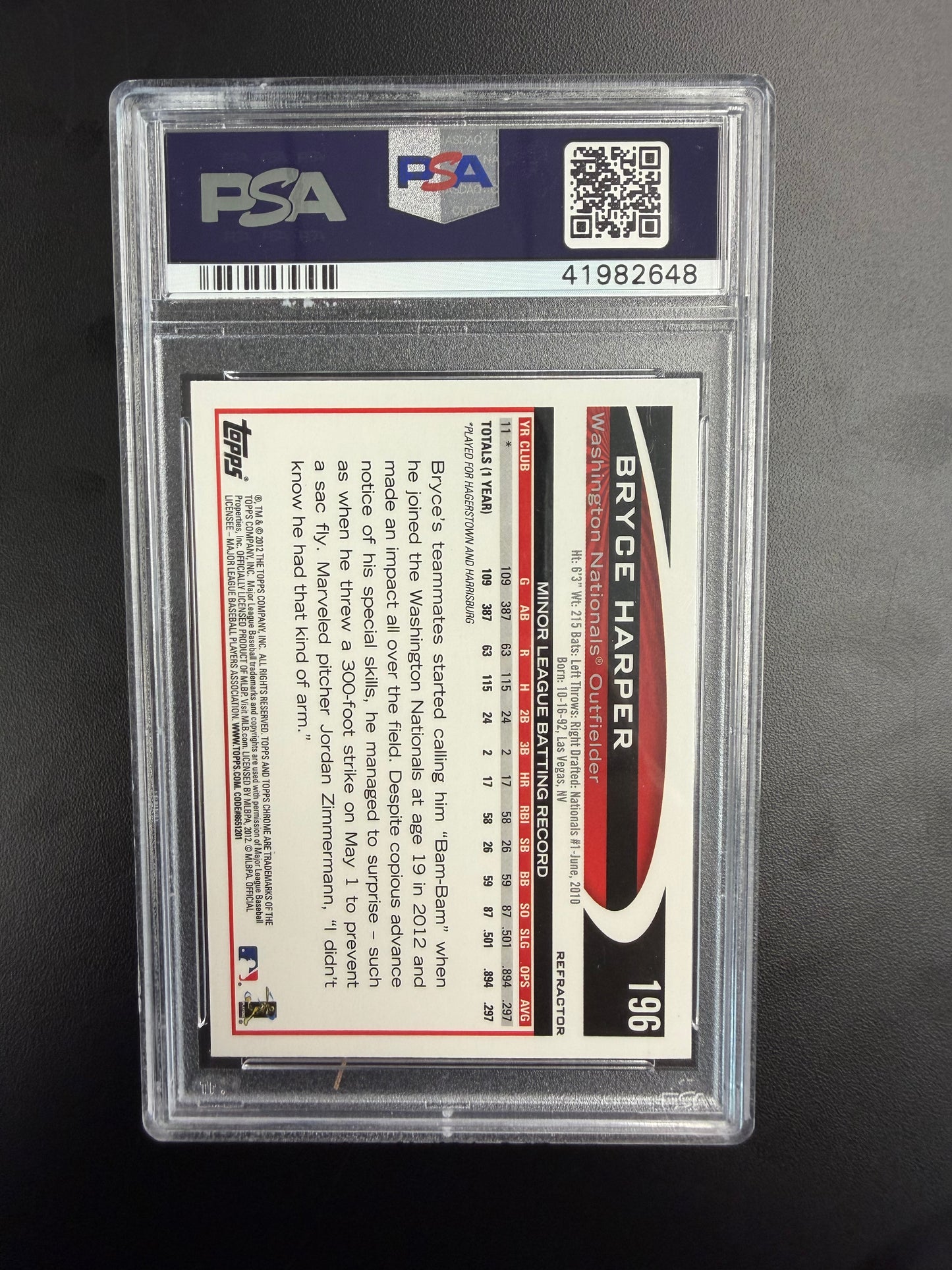 2012 Topps Chrome Bryce Harper Refractor #196 PSA 10