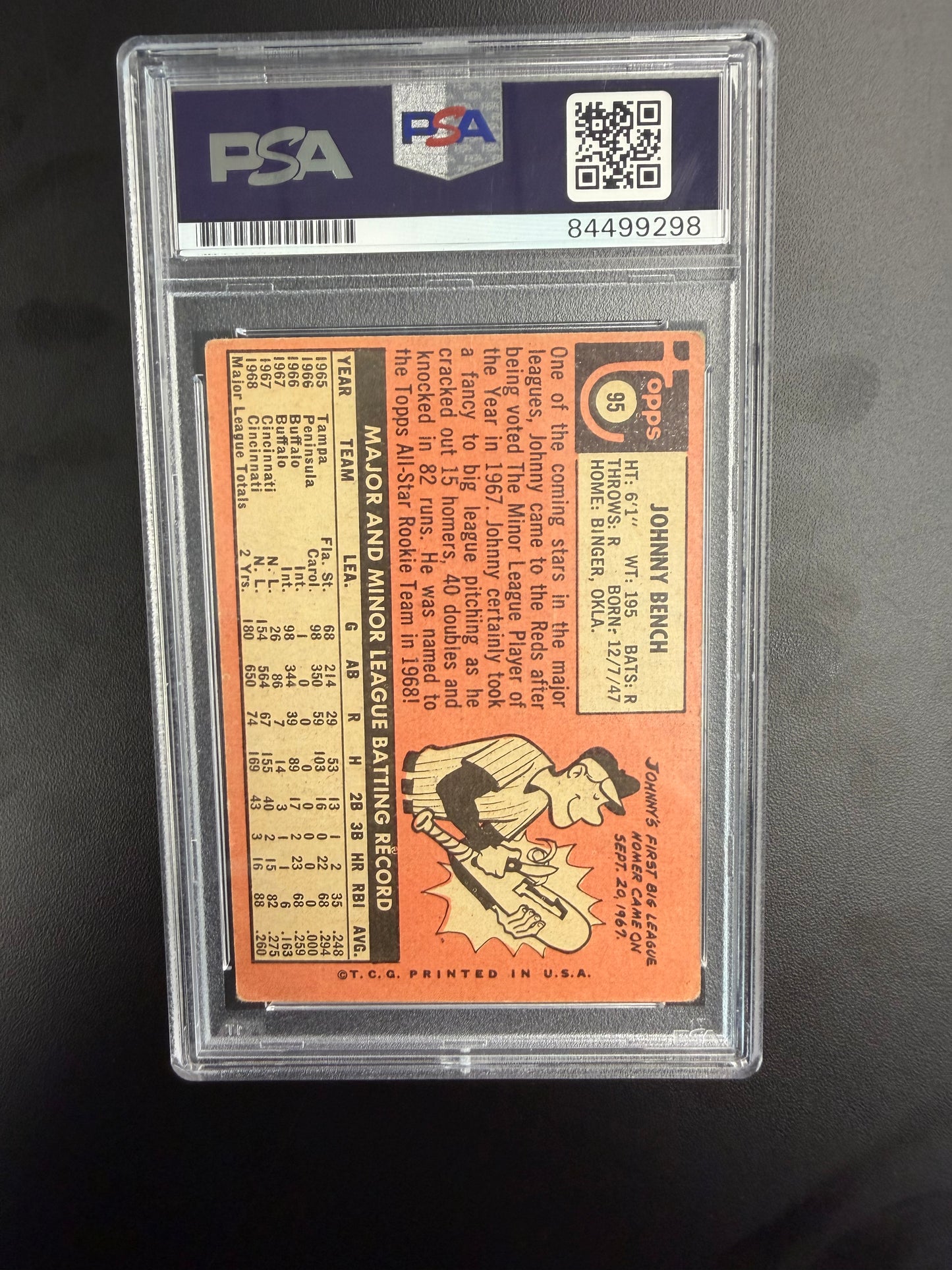 1969 Topps #95 Johnny Bench Authentic Auto PSA/DNA Certified 10
