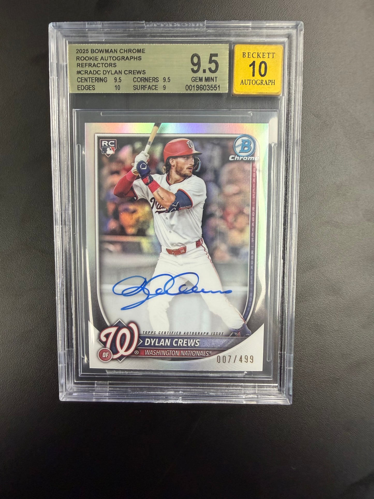 2025 Bowman Chrome Rookie Autographs Refractors Dylan Crews BGS 9.5/10
