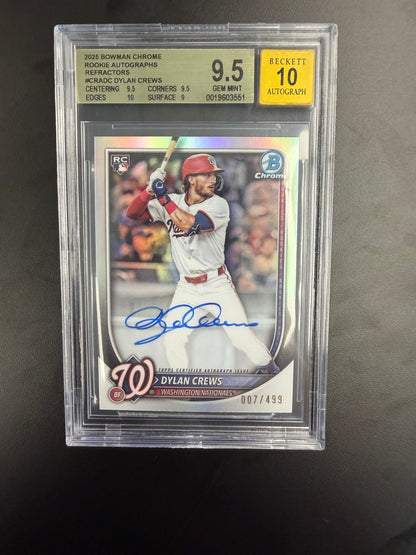 2025 Bowman Chrome Rookie Autographs Refractors Dylan Crews BGS 9.5/10