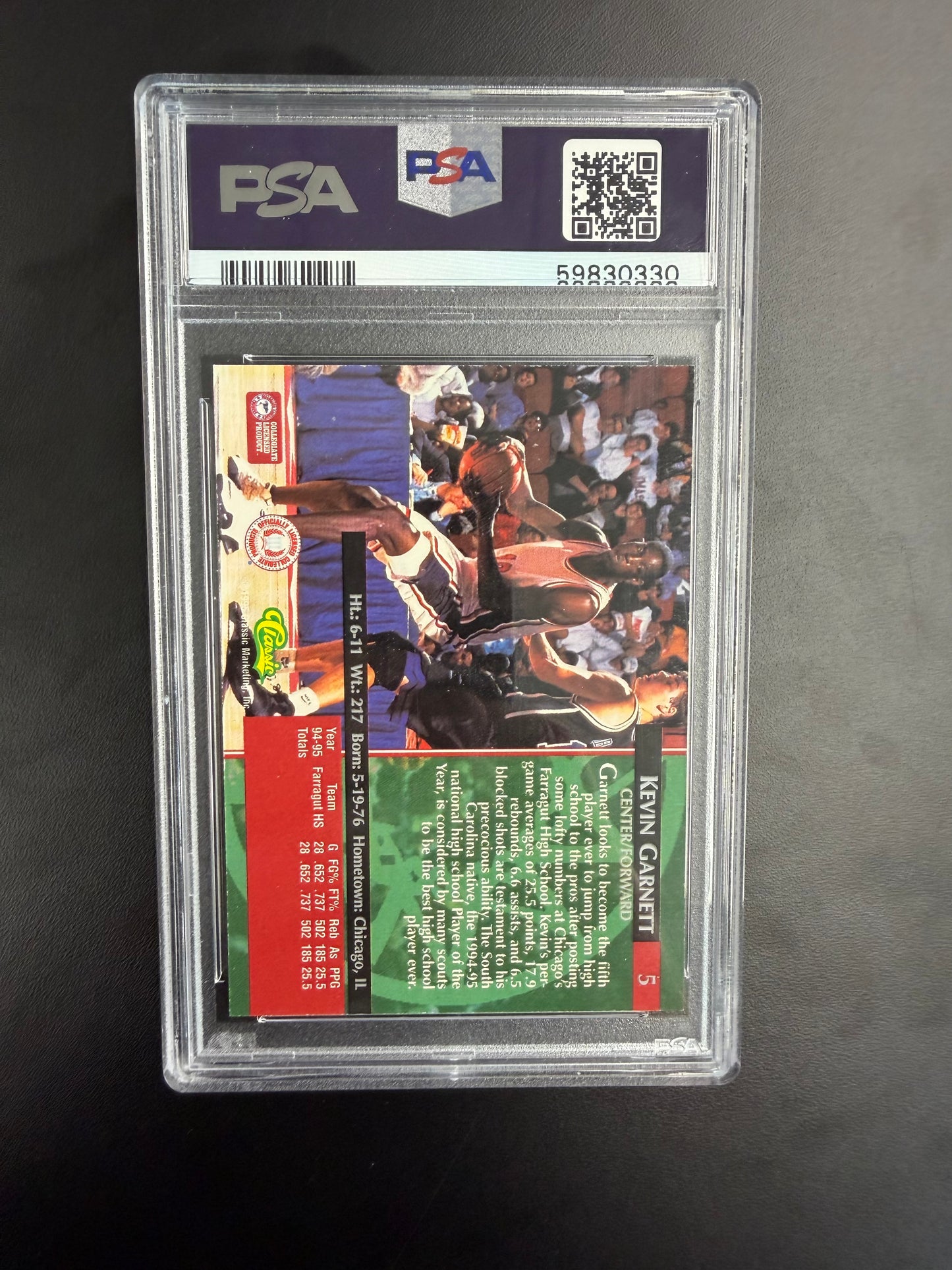 1995 Classic #5 Kevin Garnett Silver Signatures PSA 8