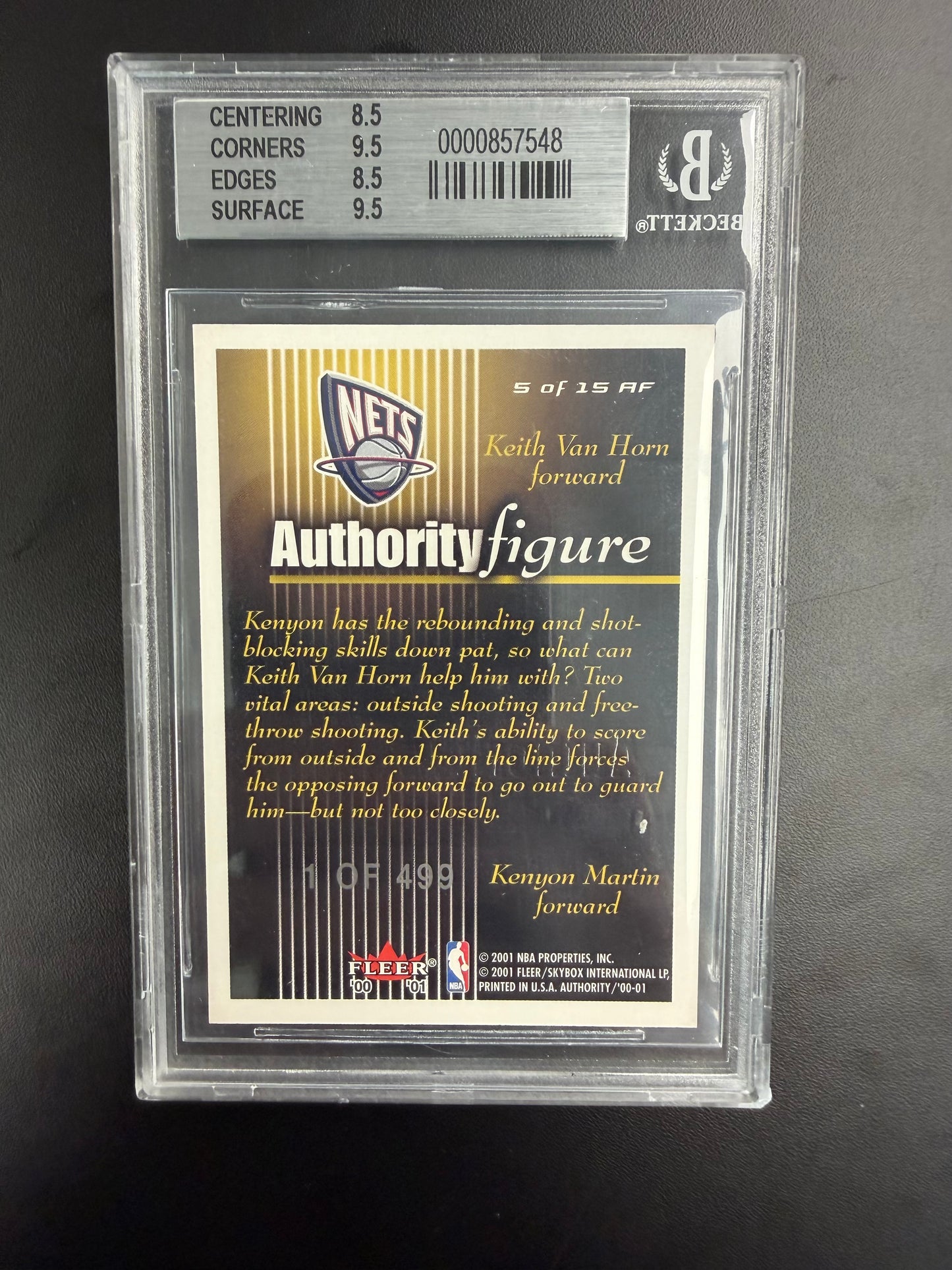2000-01 Fleer Authority Authority Figures Kenyon Martin Keith Van Horn BGS 8.5