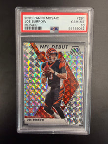 2020 PANINI MOSAIC JOE BURROW NO HUDDLE SILVER #261 PSA 10