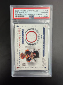 2020 PANINI CHRONICLES TIMELESS TREASURES JERSEY JOE BURROW TIMELESS TREASURES JERSEY #TKJB PSA 10