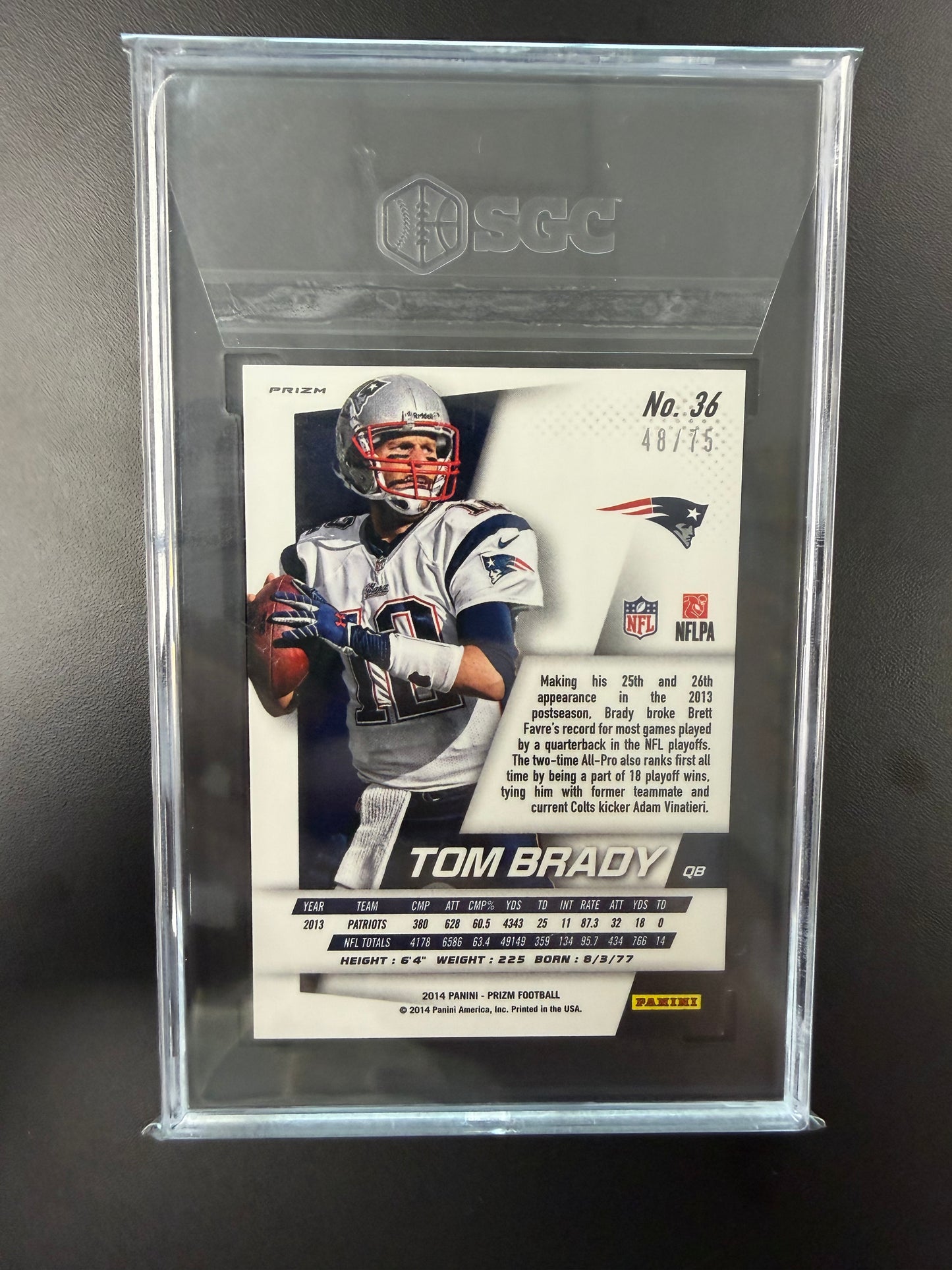 2014 Panini Prizm Tom Brady NFL Shield Prizm 48/75 #36 SGC 9.5