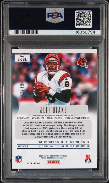 2024 Panini Prizm Deca Signatures Jeff Blake Blue Prizm #SJBE PSA 10 Auto 9