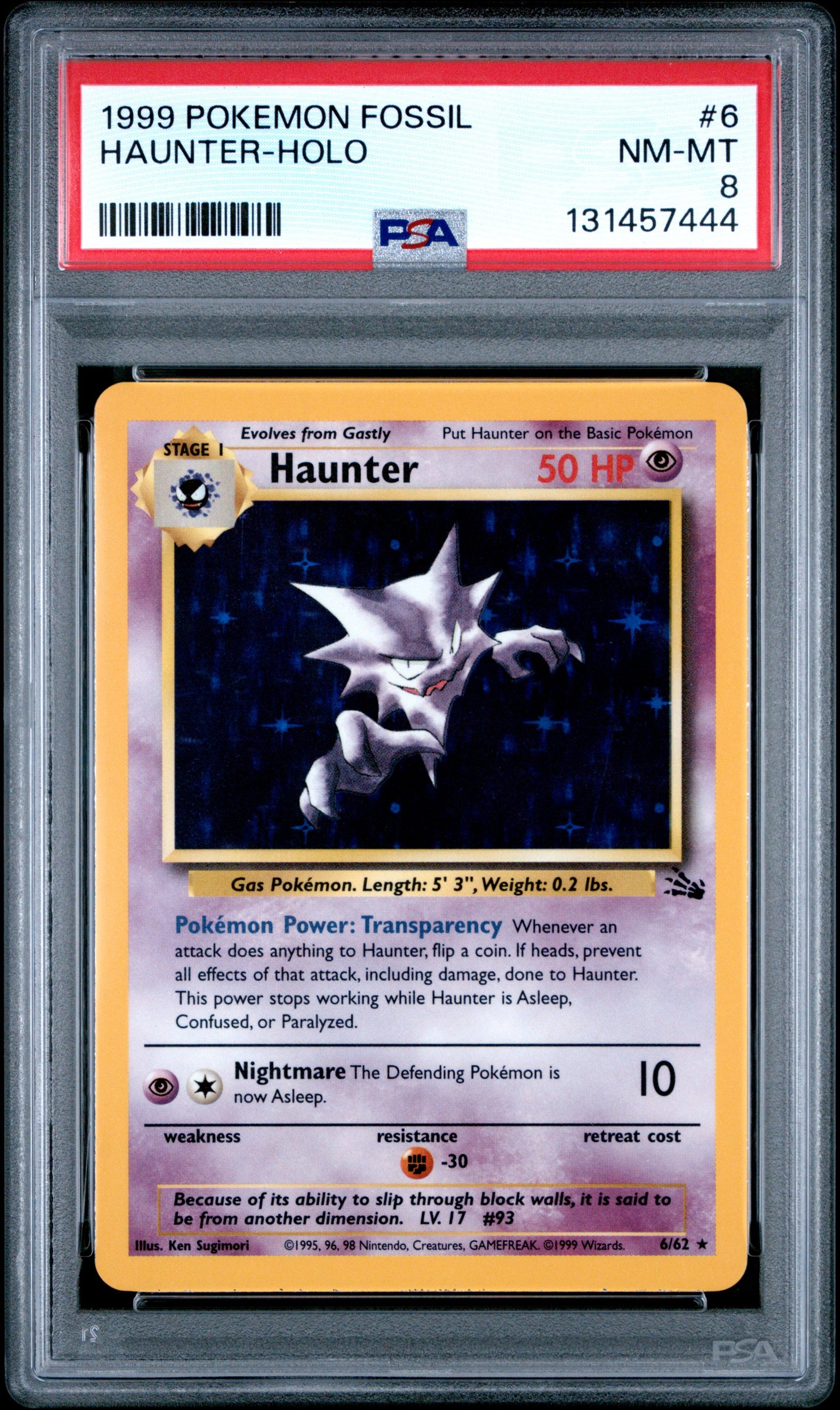 1999 Pokemon Fossil #6 Haunter-Holo PSA 8