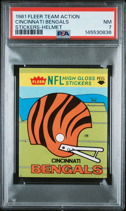 1981 Fleer Team Action Stickers Cincinnati Bengals Stickers-Helmet PSA 7