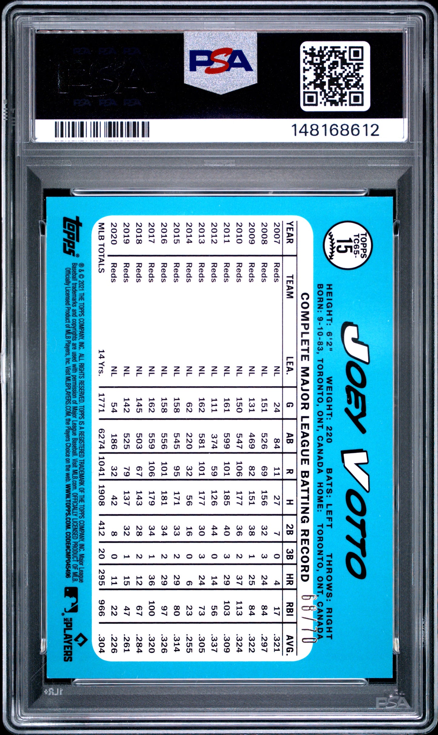 2021 Topps 1965 Topps Redux Chrome Joey Votto Red Refractor #15 PSA 9