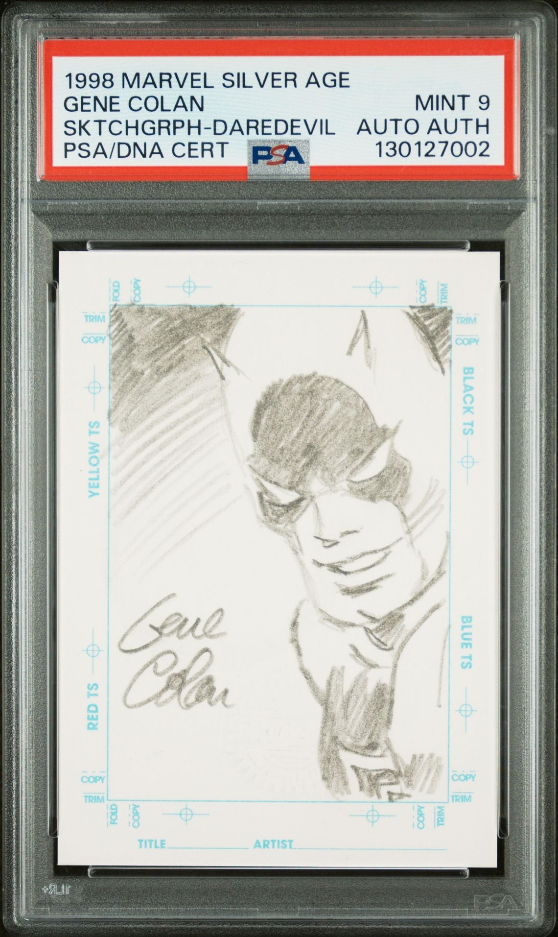 1998 Skybox Marvel Silver Age Sketchagraph Sketch Cards Gene Colan Daredevil PSA 9
