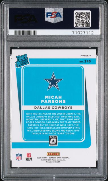 2021 PANINI DONRUSS OPTIC MICAH PARSONS GREEN VELOCITY #245 PSA 9