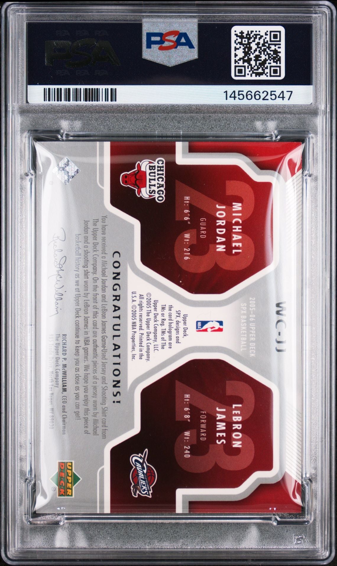 2005 Spx Winning Combos #WCJJ Lebron James/Michael Jordan Jerseys PSA 7