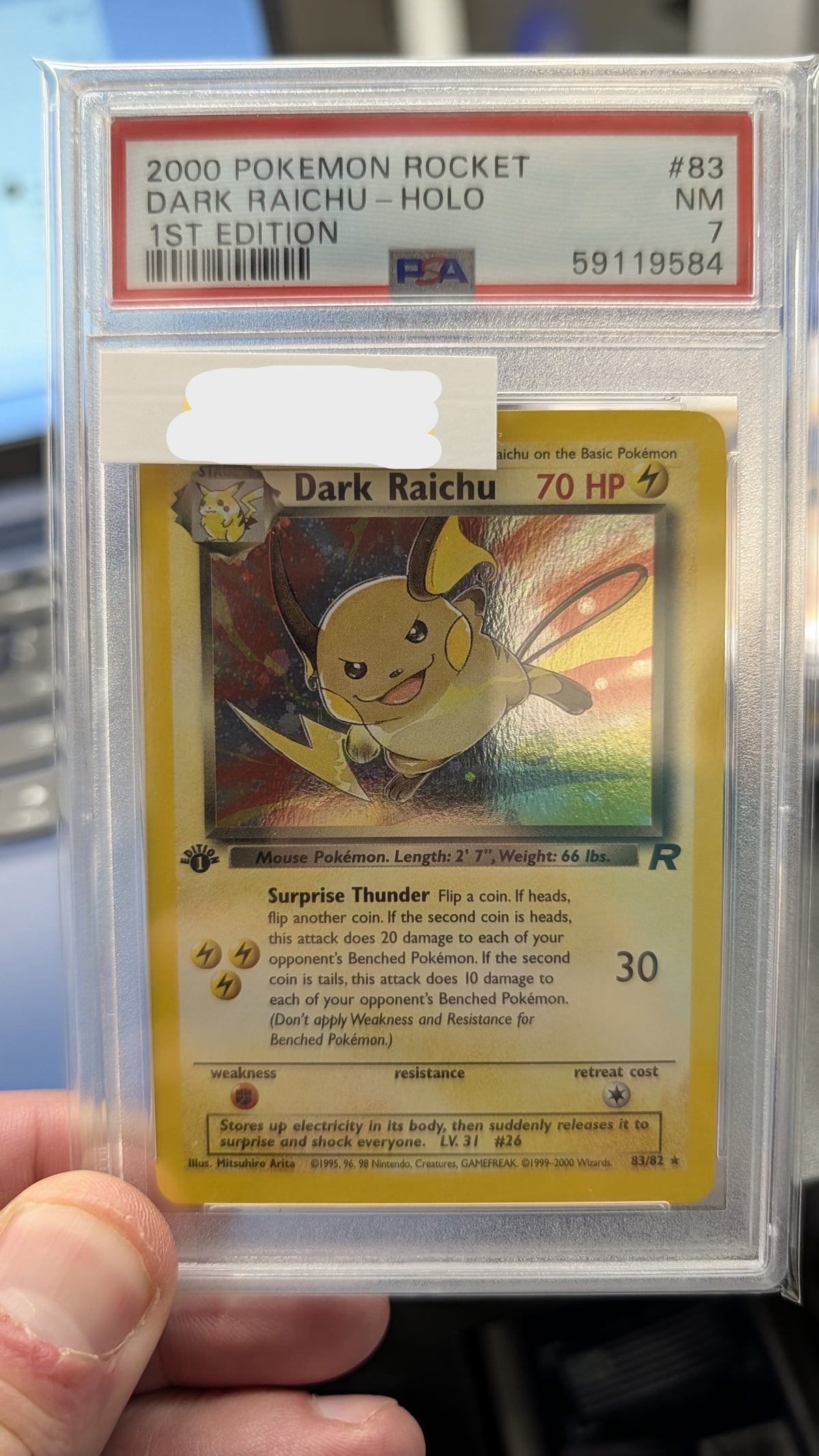 2000 POKEMON ROCKET DARK RAICHU-HOLO 1ST EDITION #83 PSA 7