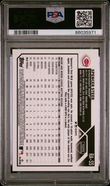 2023 TOPPS CHROME ROOKIE AUTOGRAPH SPENCER STEER ROOKIE AUTO-GOLD WAVE REF #RASS PSA 10
