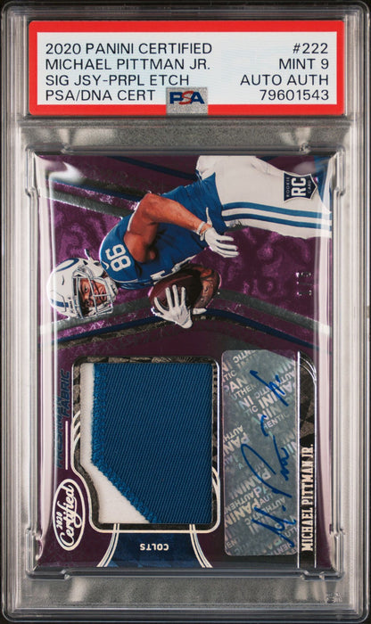 2020 Panini Certified Michael Pittman Jr. Sig Jsy-Prpl Etch #222 PSA 9