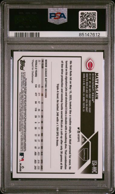 2023 TOPPS CHROME UPDATE SAPPHIRE EDITION AUTOGRAPH MATT MCLAIN #MMC PSA 10