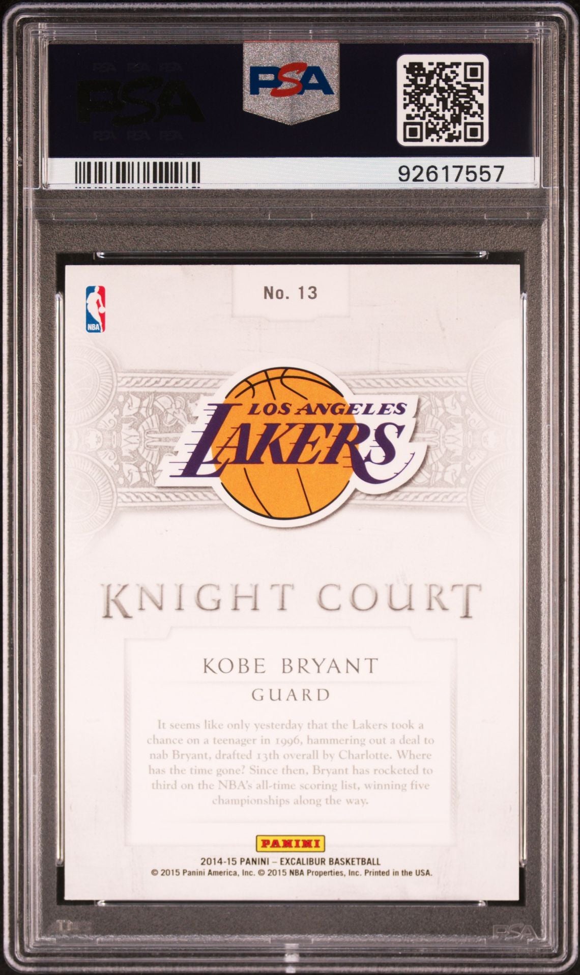 2014 Panini Excalibur Knight Court #13 Kobe Bryant PSA 10