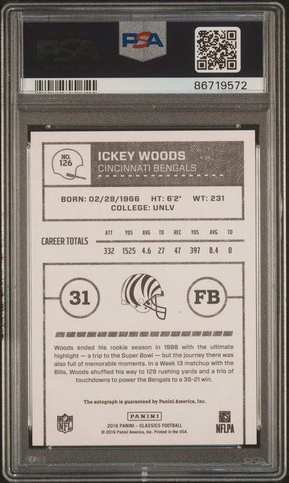2016 Panini Classics Ickey Woods Autograph #126 PSA 9