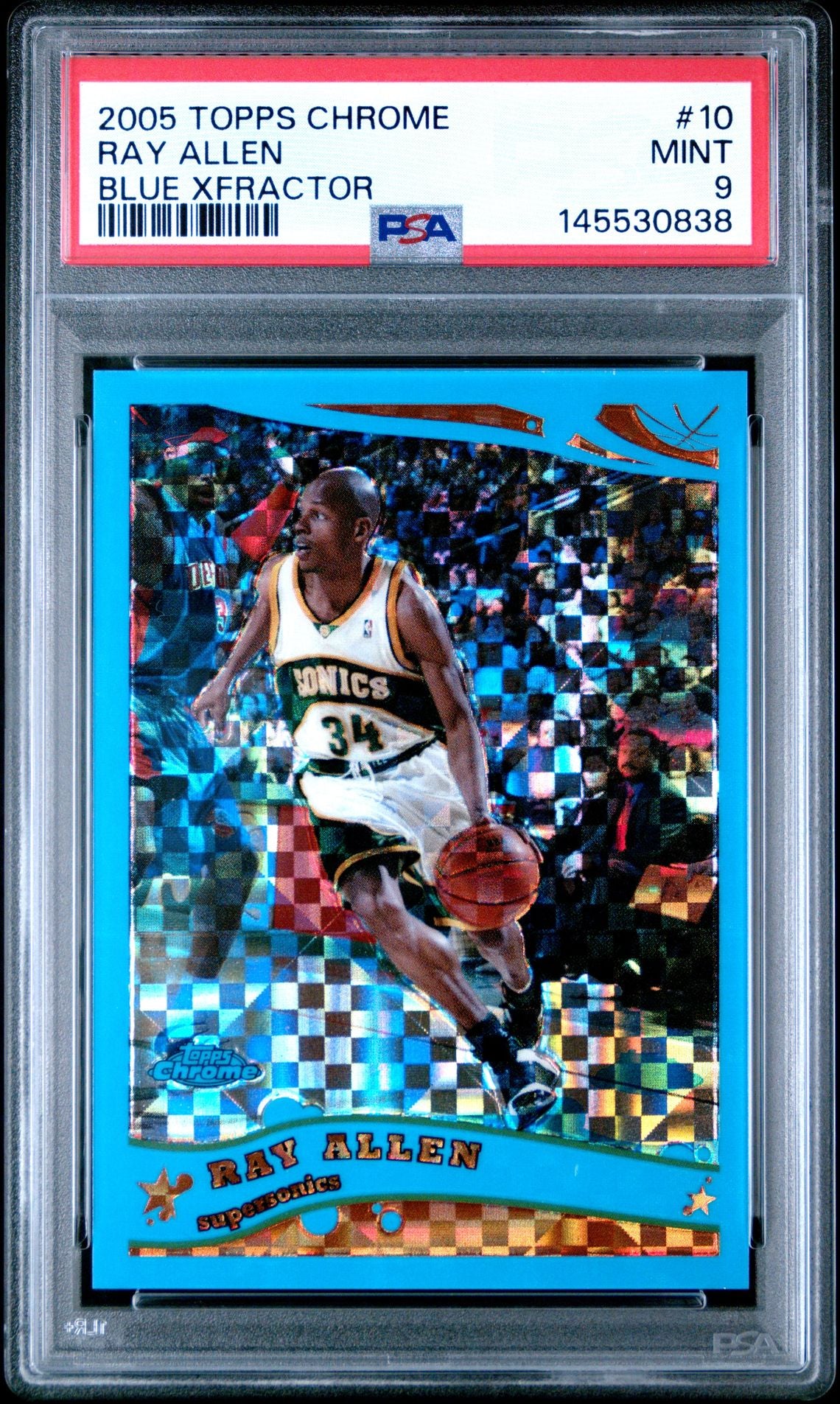 2005 Topps Chrome #10 Ray Allen Blue Xfractor 24/90 PSA 9