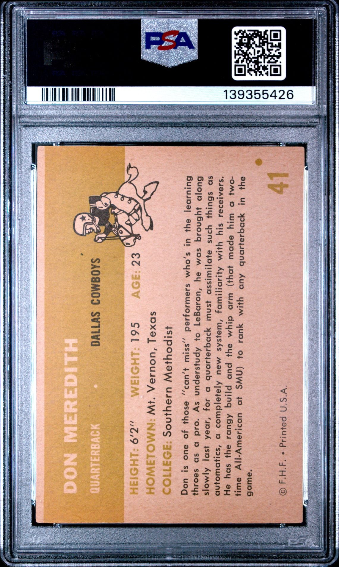 1961 Fleer Don Meredith #41 PSA 6