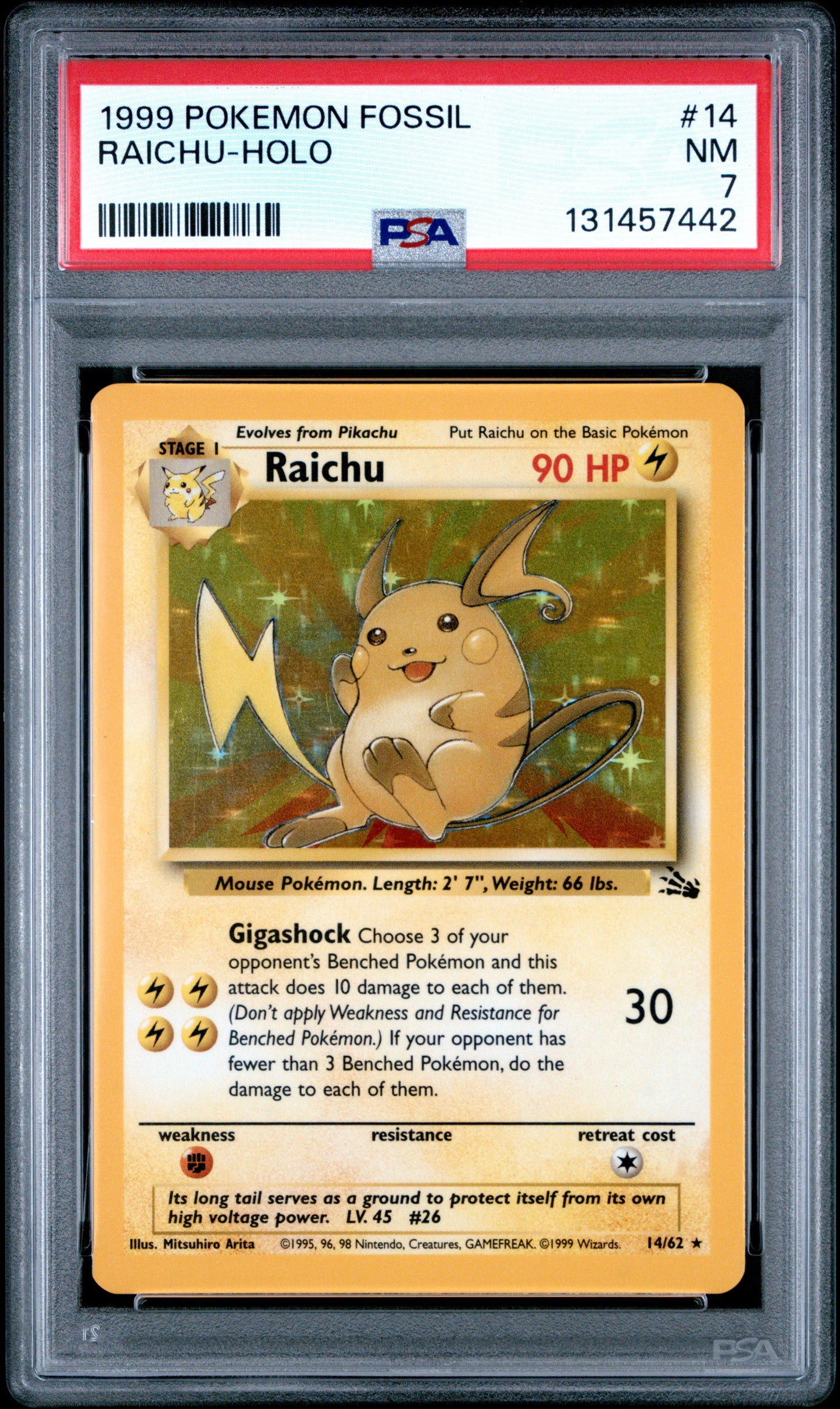 1999 Pokemon Fossil #14 Raichu-Holo PSA 7