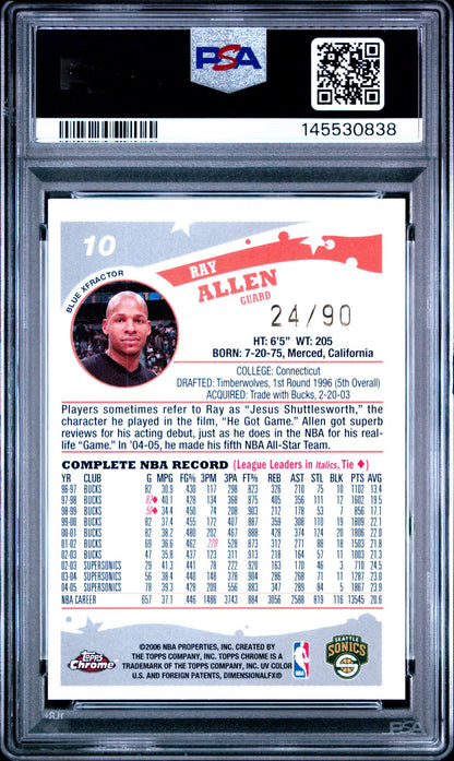 2005 Topps Chrome #10 Ray Allen Blue Xfractor 24/90 PSA 9