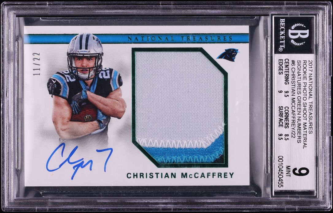 2017 National treasures Christian Mccaffrey Emerald #6 BGS 9