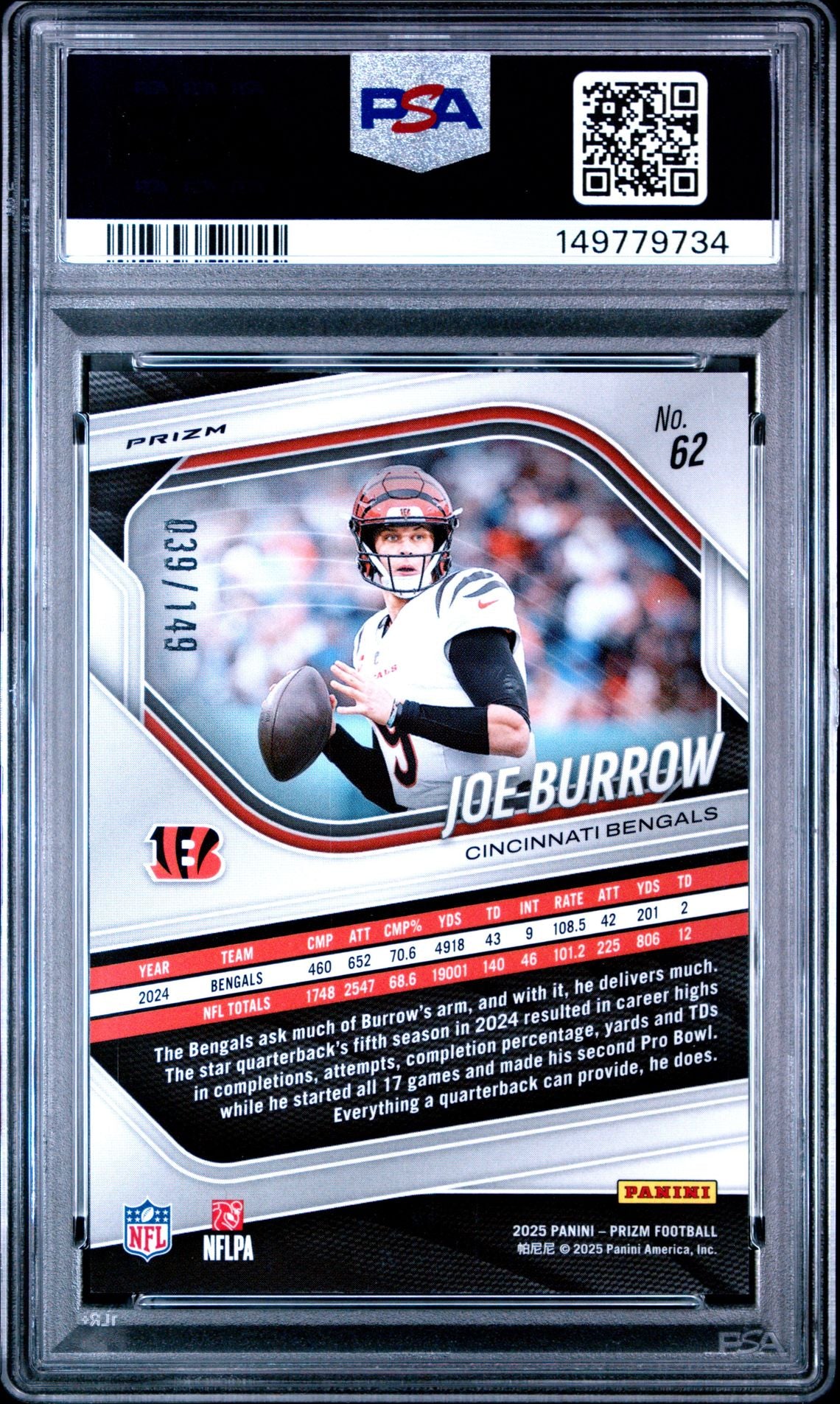 2025 Panini Prizm Joe Burrow Red Wave #62 PSA 10