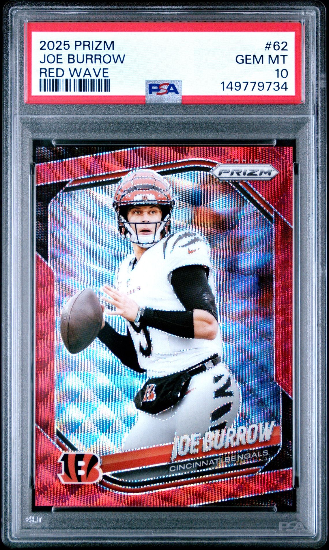 2025 Panini Prizm Joe Burrow Red Wave #62 PSA 10