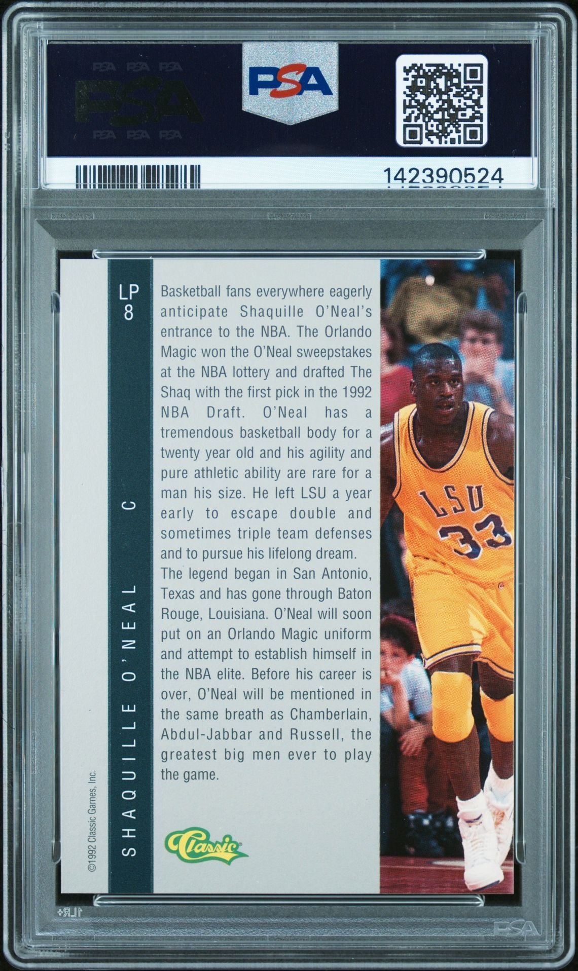 1992 Classic 4 Sport Limited Print #LP8 Shaquille O'neal Limited Print PSA 10