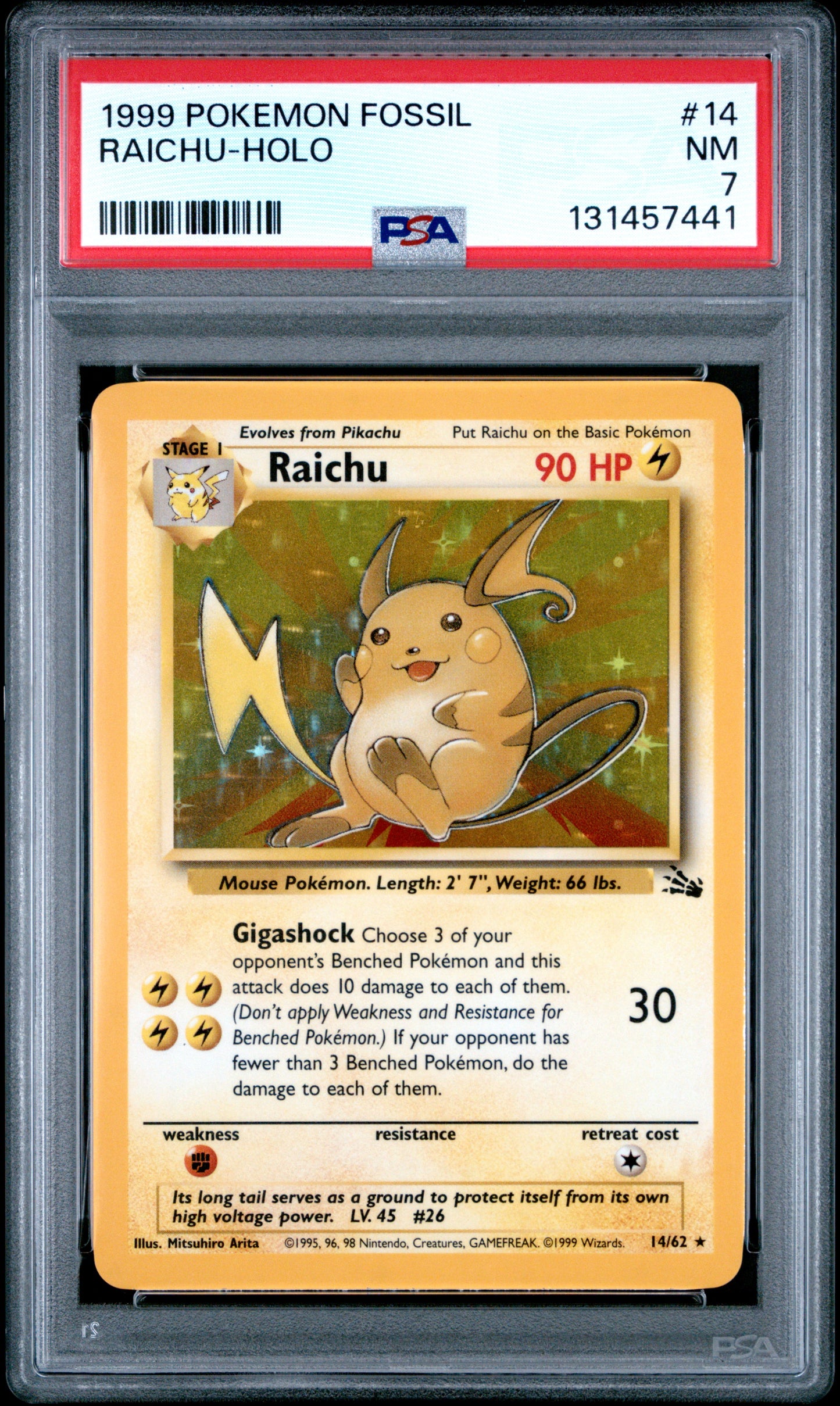 1999 Pokemon Fossil #14 Raichu-Holo PSA 7
