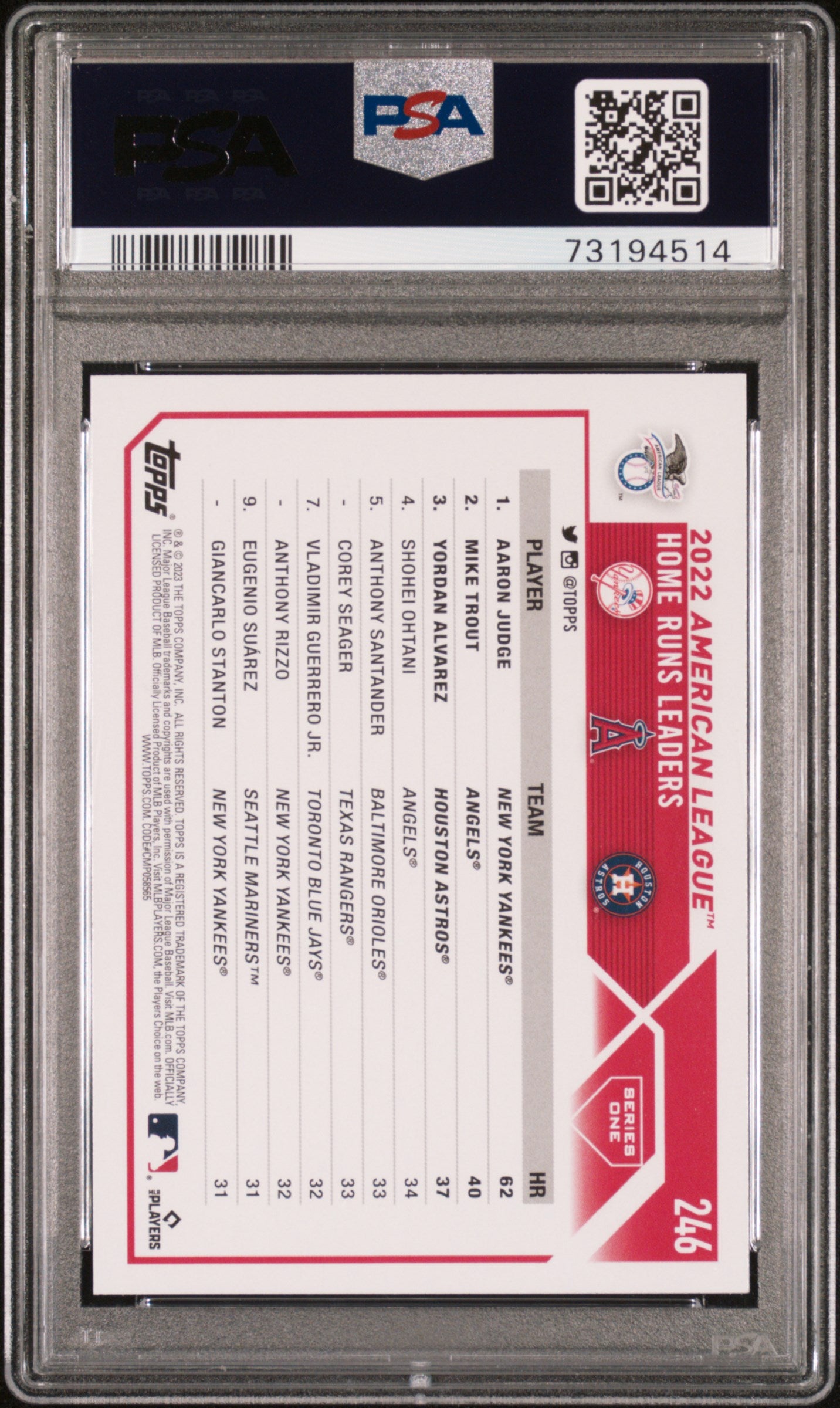 2023 Topps Aaron Judge / Mike Trout / Yordan Alvarez #246 PSA 9