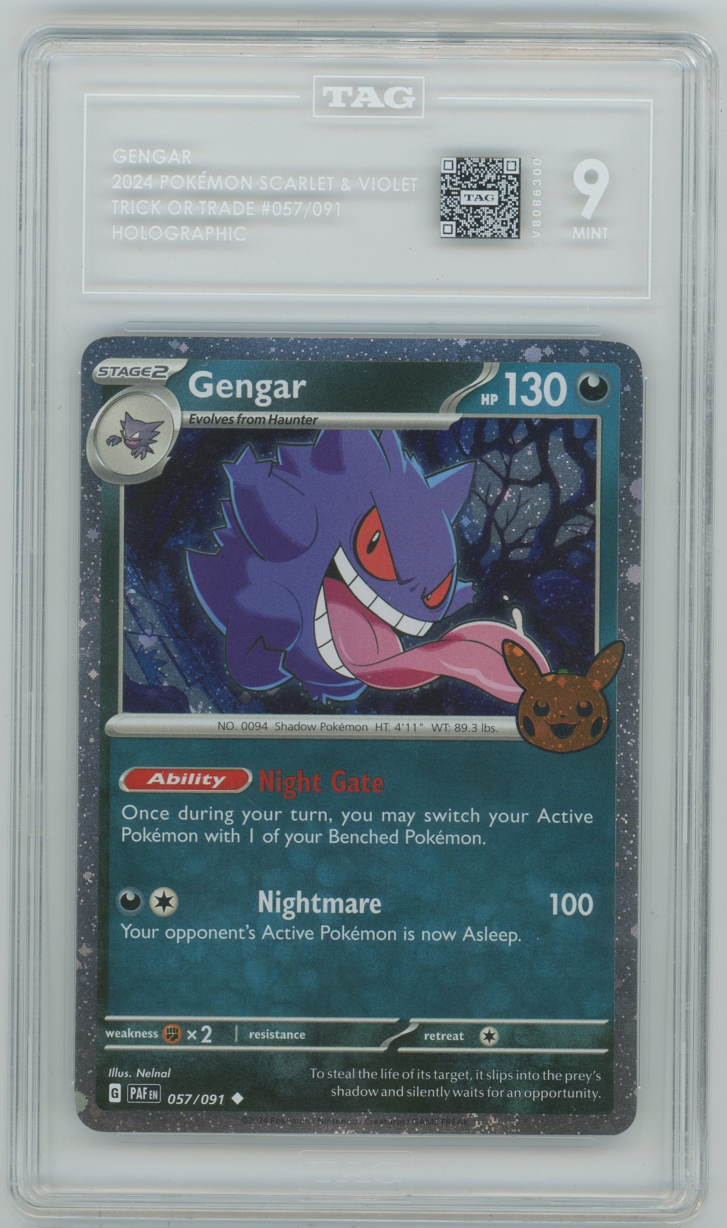 2024 Pokemon Gengar Trick or Trade Holographic #057/091 TAG 9