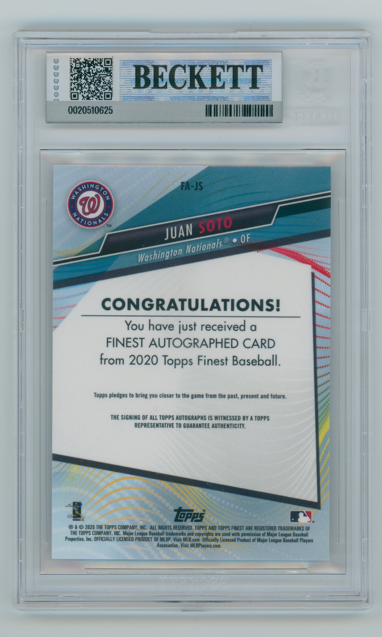 2020 Topps Finest Juan Soto Gold Refractor #FAJS BGS 8.5