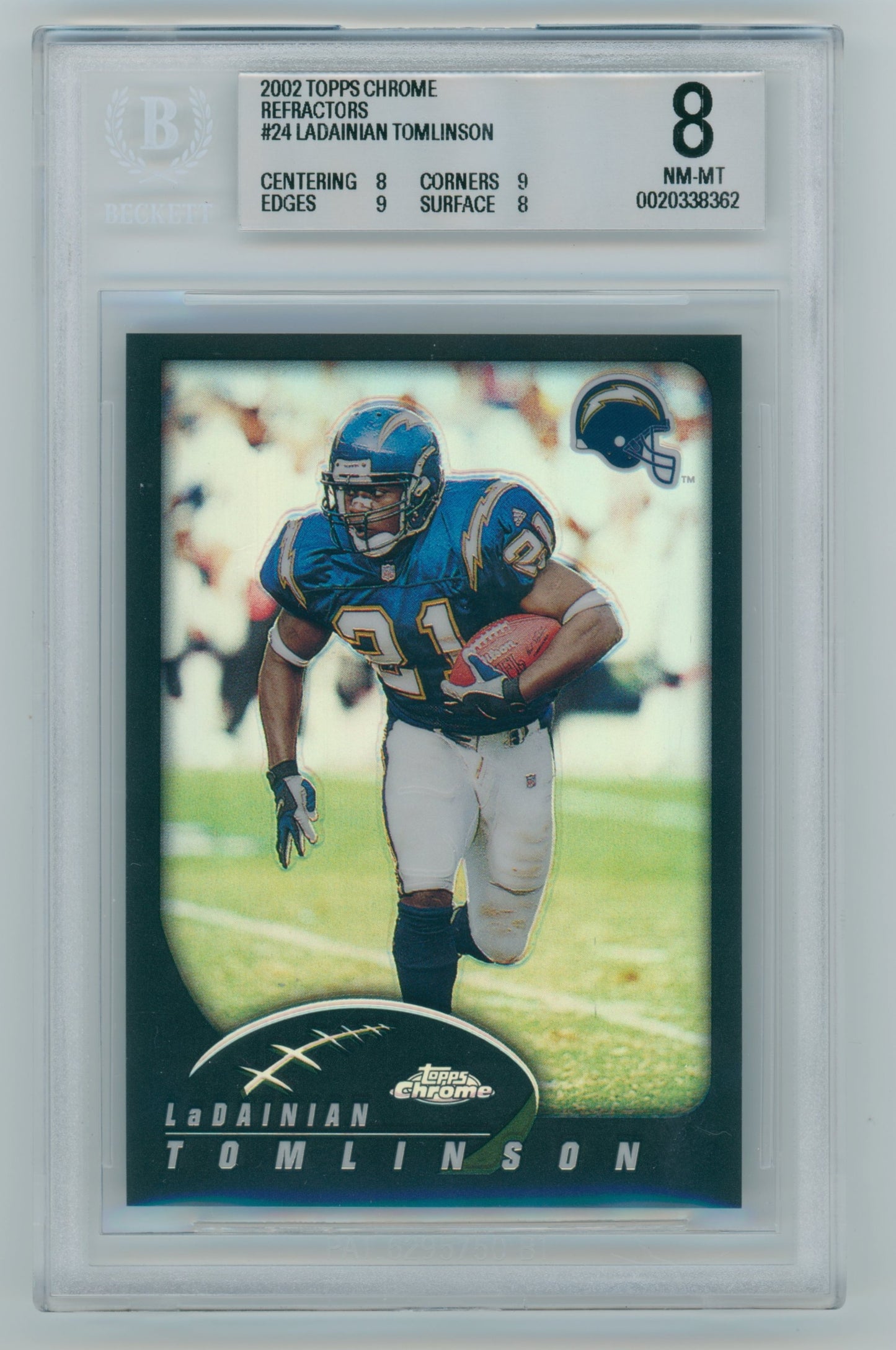 2002 Topps Chrome Ladanian Tomlinson Refractors /599 #24 BGS 8