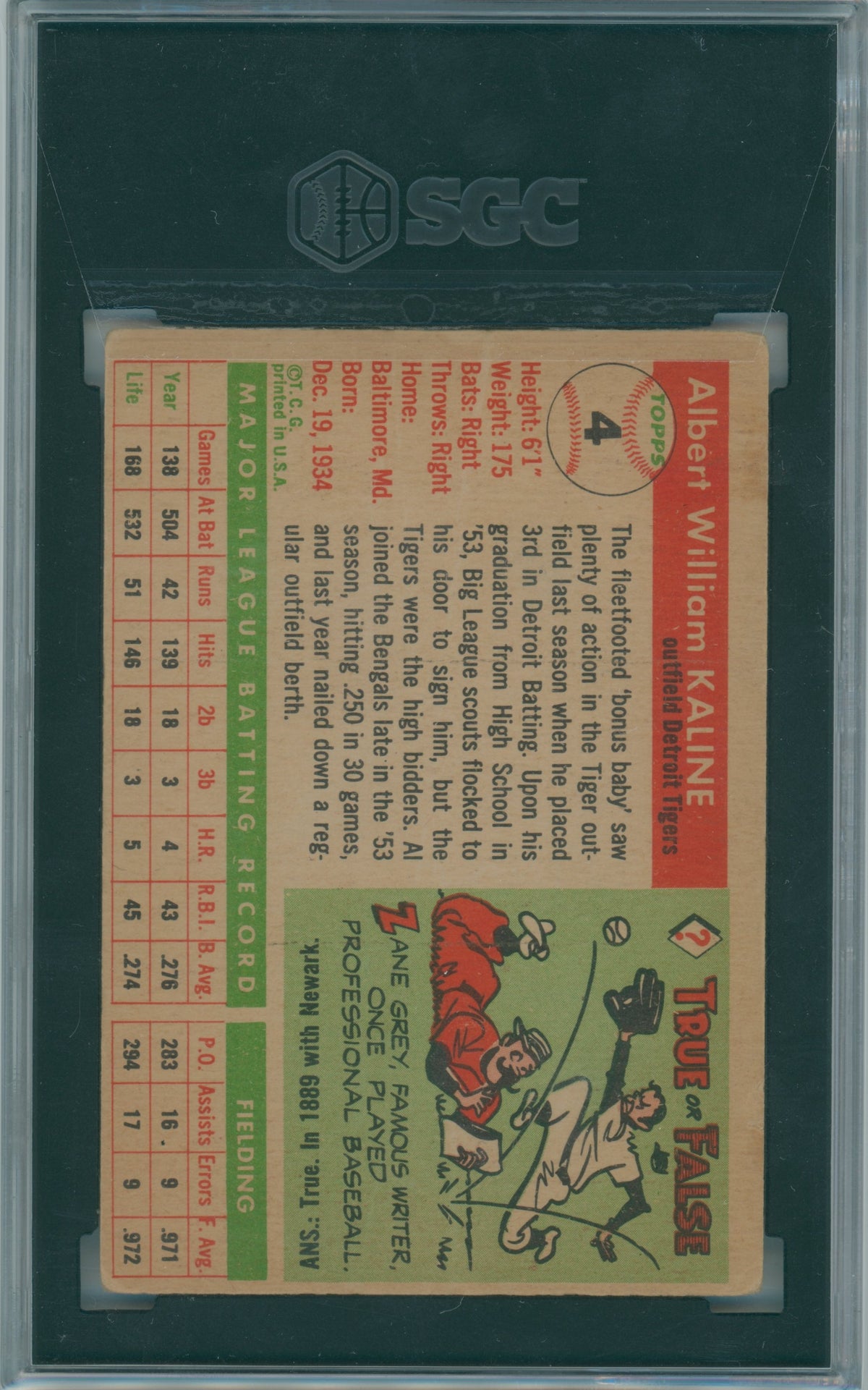 1955 Topps Al Kaline #4 SGC 3