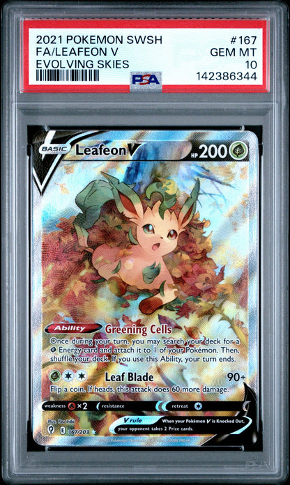 2021 Pokemon Sword & Shield Evolving Skies #167 Full Art/Leafeon V PSA 10