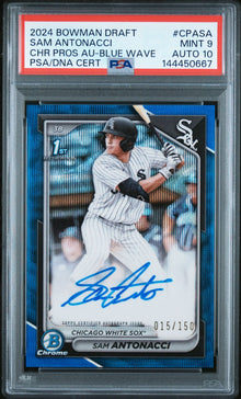 2024 Bowman Draft Chrome Prospect Autographs Sam Antonacci Blue Wave #CPASA PSA 9 Auto 10