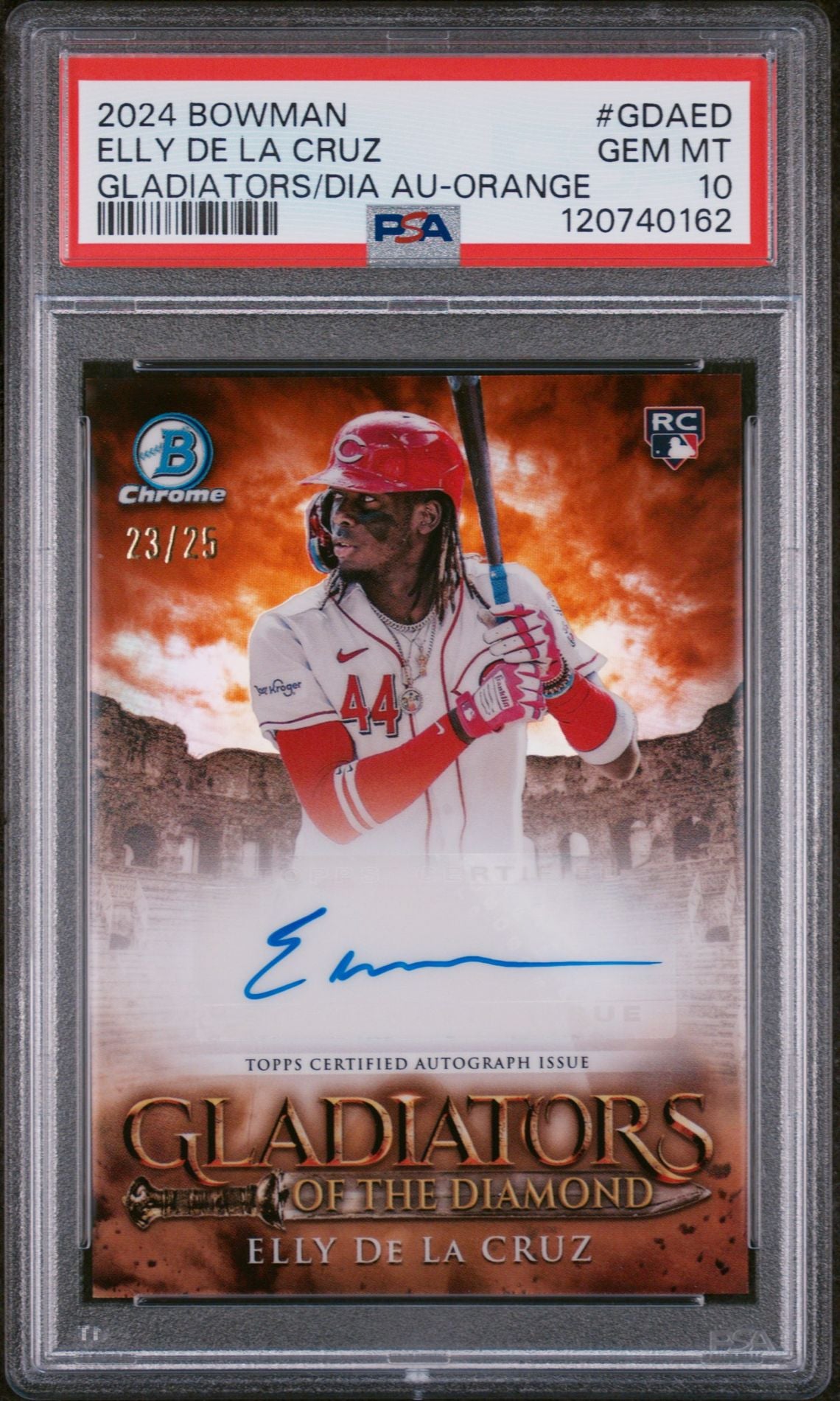2024 Bowman Gladiators of the Diamond Autographs #GDAED Elly de La Cruz Orange 23/25 PSA 10