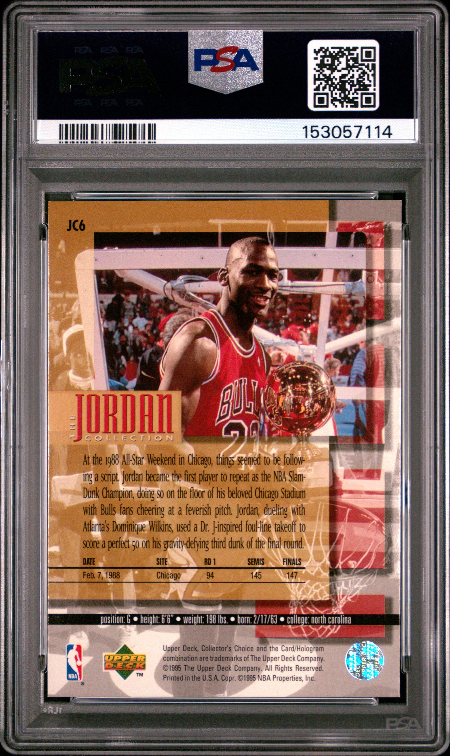 1995 Upper Deck Jordan Collection #JC6 Michael Jordan 1988 Slam Dunk Champion PSA 8