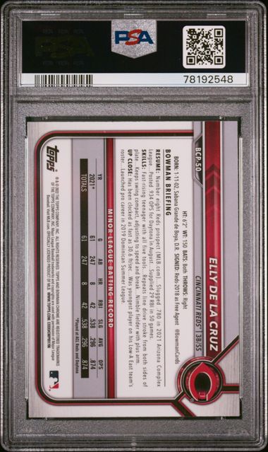 2022 BOWMAN CHROME PROSPECTS ELLY DE LA CRUZ CHROME PROSPECTS #BCP50 PSA 10