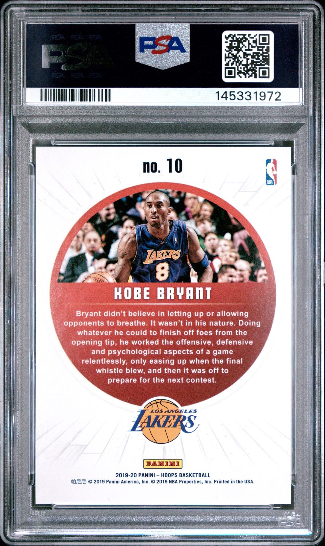 2019 Panini Hoops Legends of the Ball #10 Kobe Bryant PSA 10