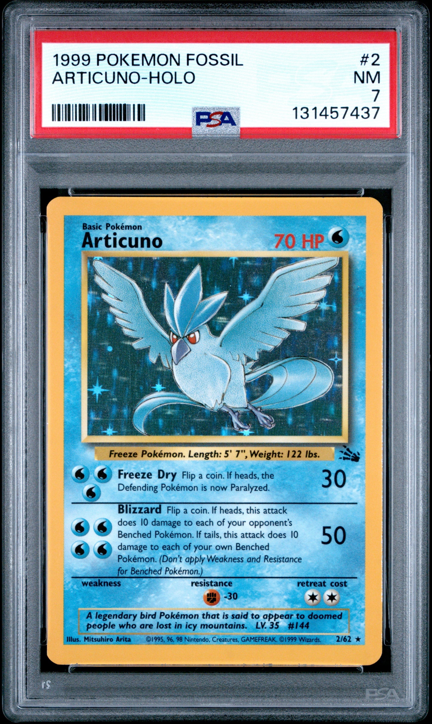 1999 Pokemon Fossil #2 Articuno-Holo PSA 7