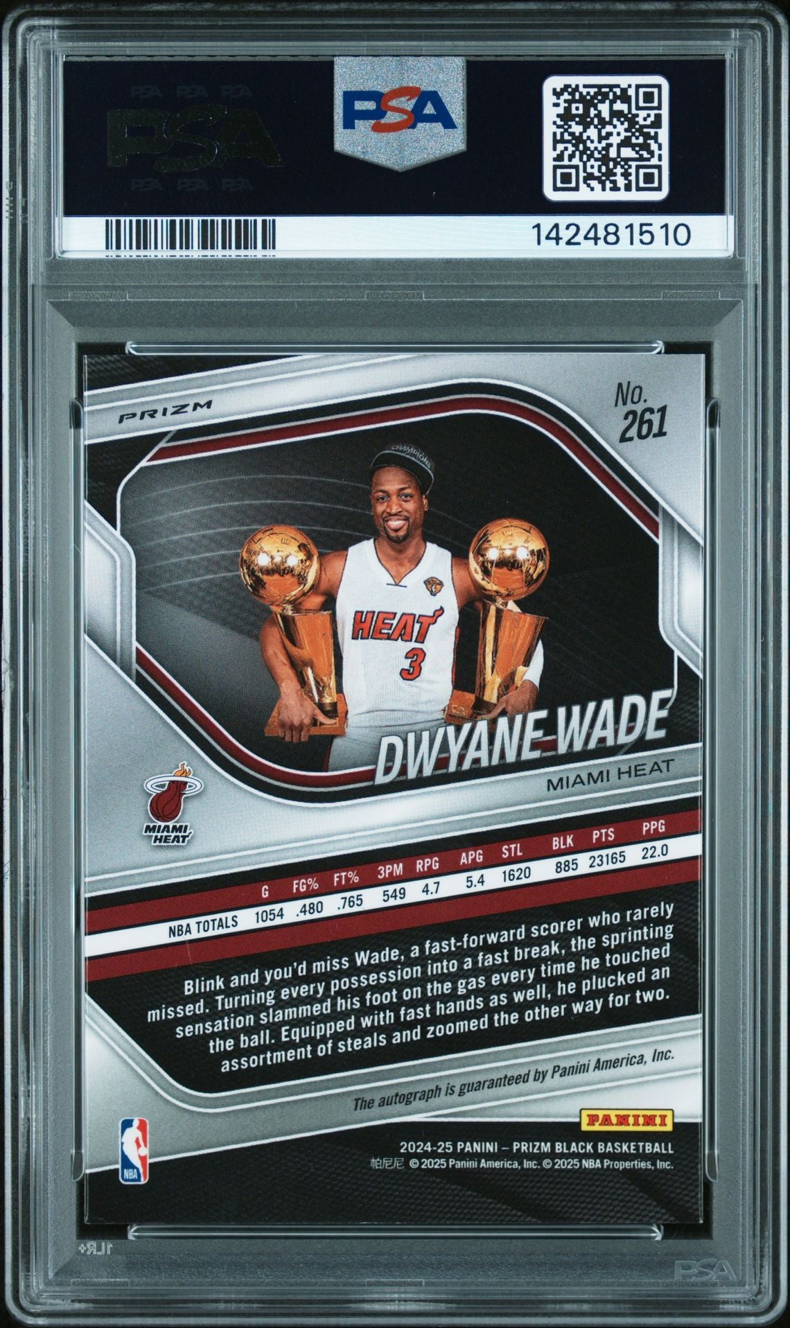 2024 Panini Prizm Black Dwyane Wade Autograph #261 PSA 9 Auto 10