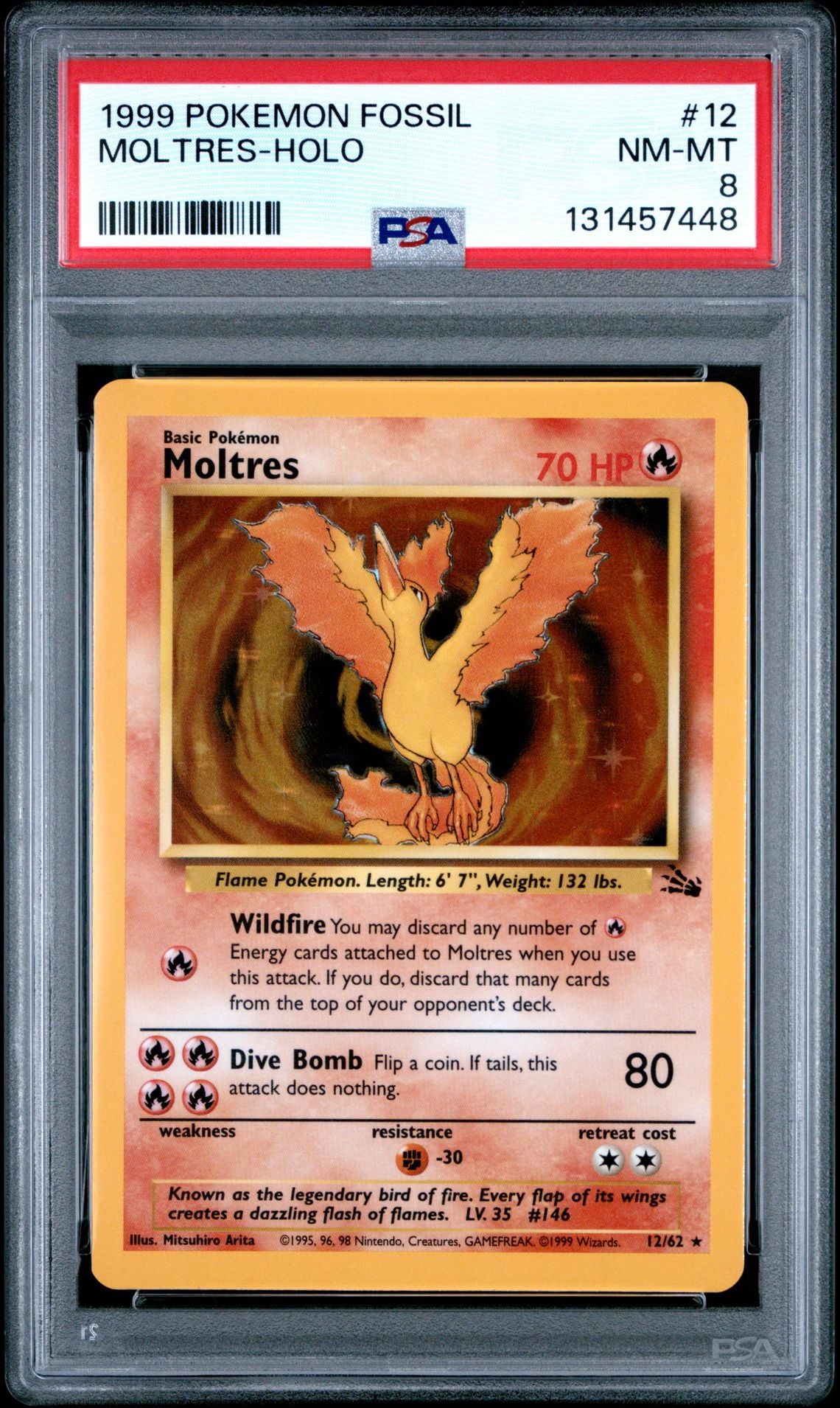 1999 Pokemon Fossil Moltres-Holo #12 PSA 8