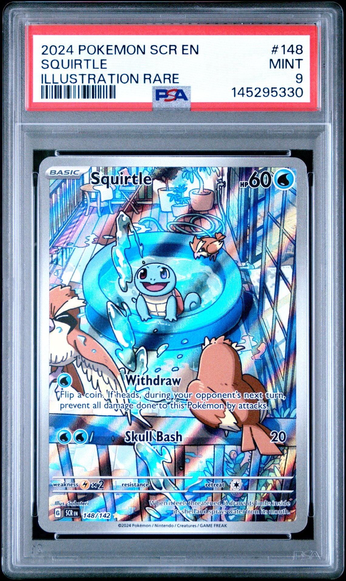 2024 Pokemon Scr En-Stellar Crown Squirtle Illustration Rare #148 PSA 9