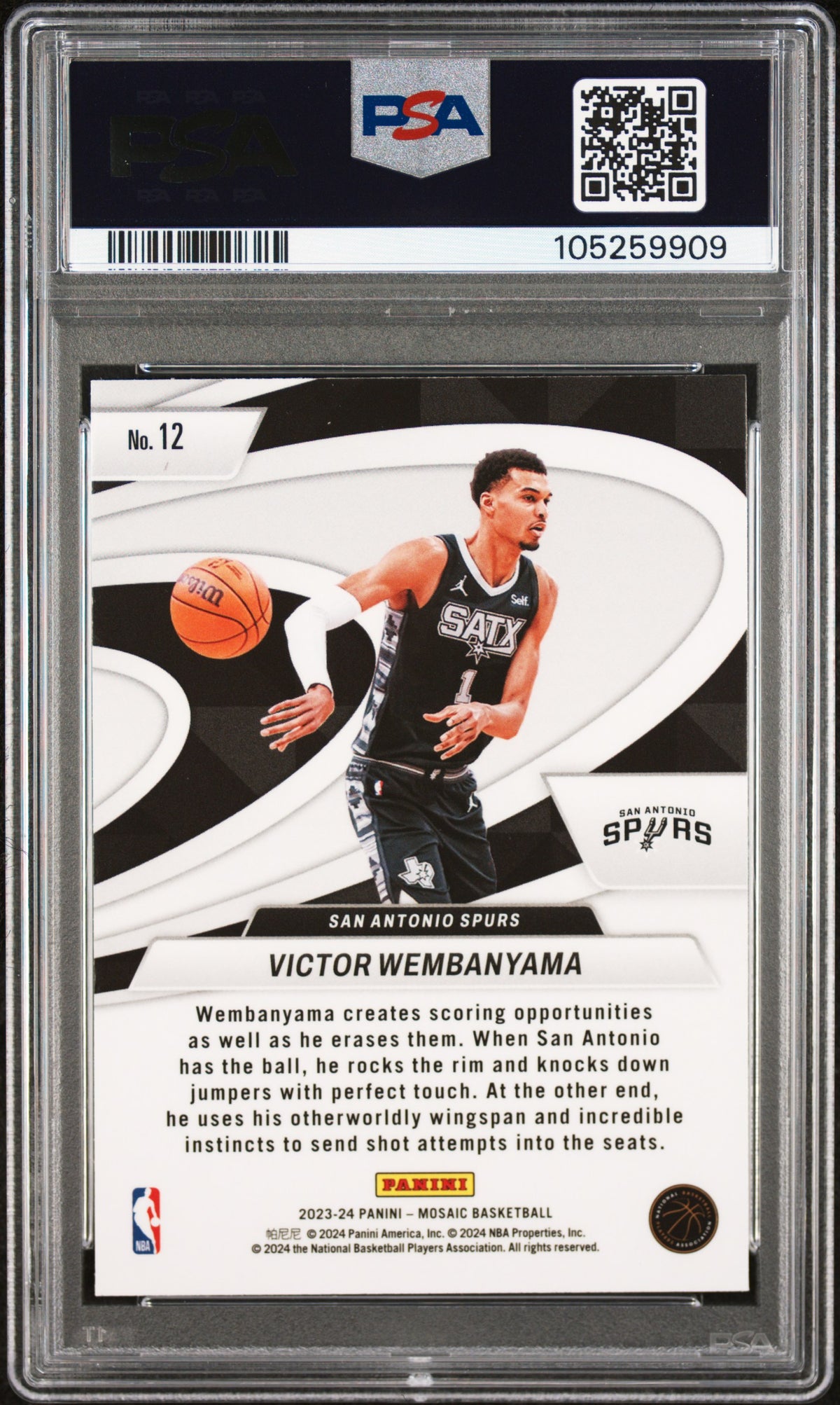 2023 PANINI MOSAIC GIVE AND GO VICTOR WEMBANYAMA #12 PSA 10 - Back