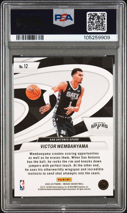 2023 PANINI MOSAIC GIVE AND GO VICTOR WEMBANYAMA #12 PSA 10 - Back