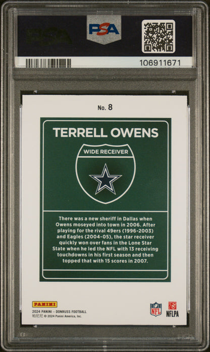 2024 PANINI DONRUSS DOWNTOWN! TERRELL OWENS #8 PSA 10 - Back
